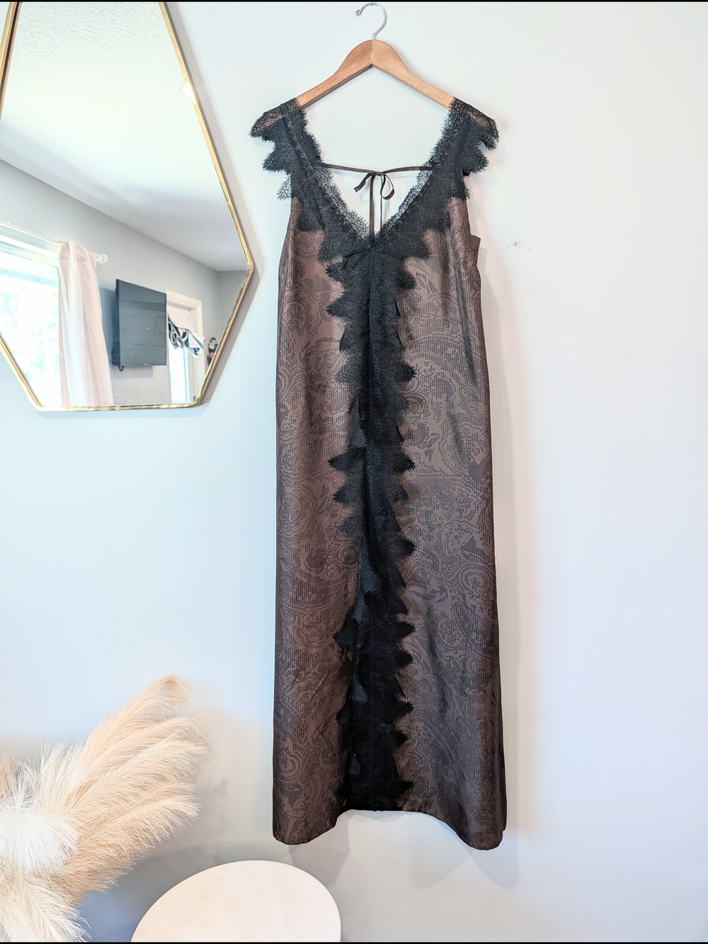 *New* Wiggy Kit Silk Printed Paisley Slip Dress with Black Lace. Size M